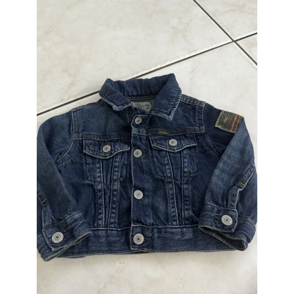 Polo Ralph Lauren Trucker Jacket USA Flag Patch Blue Denim Girl Size 12m